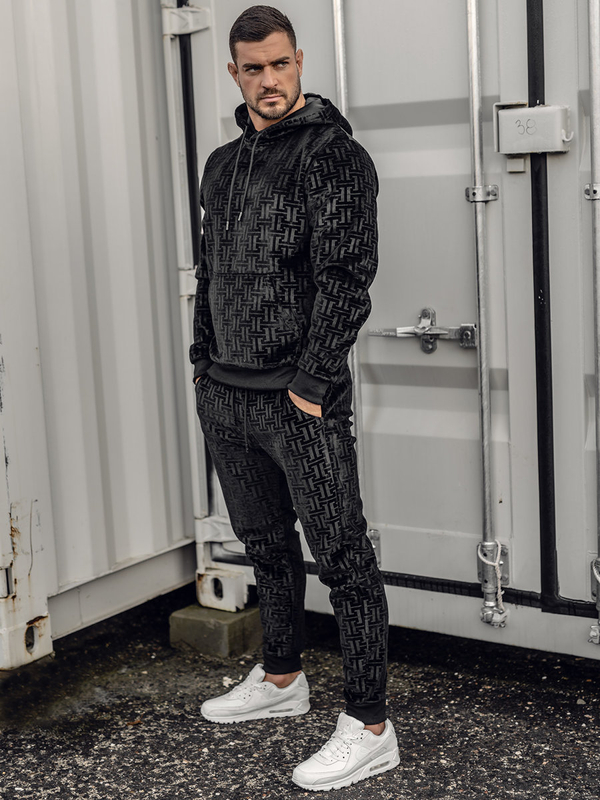 Trening catifea negru cu glugă Bolf 3A81-A