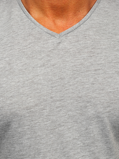 Tricou bărbătesc gri, simplu, cu decolteu în V Bolf 192131