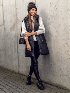 Vestă lungă matlasată neagră Bolf 82019