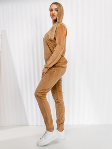 Set trening din două piese pentru femei din catifea cămilă Bolf 8C1173