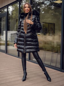 Geacă-palton de iarnă cu glugă neagră dame Bolf 5M3162