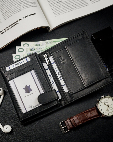 Portofel din piele negru bărbați 13967