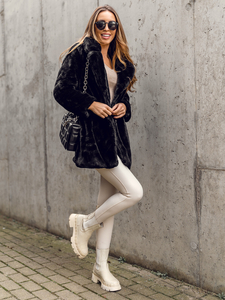 Palton negru din imitație piele dame Bolf 21131