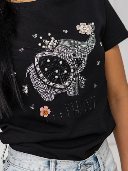 Tricou de dama negru cu aplicatie Bolf 96T625