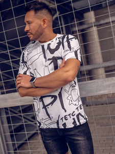 Tricou alb din bumbac pentru bărbați Tricou cu imprimeu Bolf KS1972