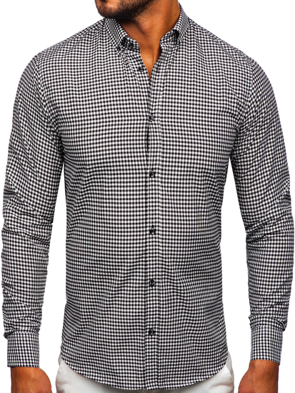 Cămașă cu mâneca lungă în carouri neagră Bolf 22745