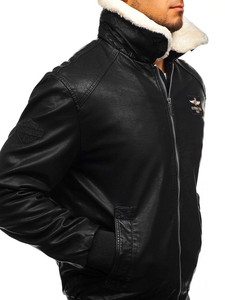 Geacă de piele pilot neagră EX837
