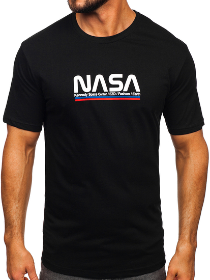 Tricou negru bărbătesc din bumbac cu imprimeu Bolf 14749