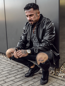 Jachetă neagră din piele pentru bărbați Bolf 7110A2