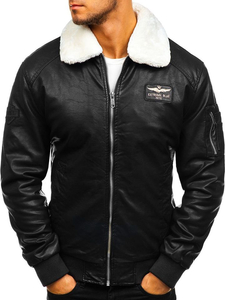 Geacă de piele pilot neagră EX837