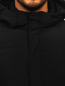 Jachetă neagră de iarnă pentru bărbați, lungă, matlasată Bolf 91M9912