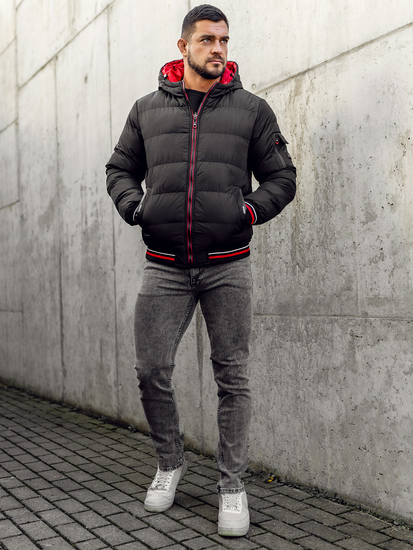 Geacă de iarnă cu două fețe roșu-negru matlasată Bolf 7410