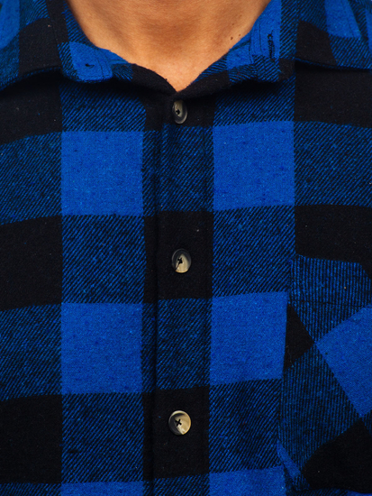 Cămașă de flanel cu mâneci lungi în carouri, albastru bleumarin, Bonley 2025-1