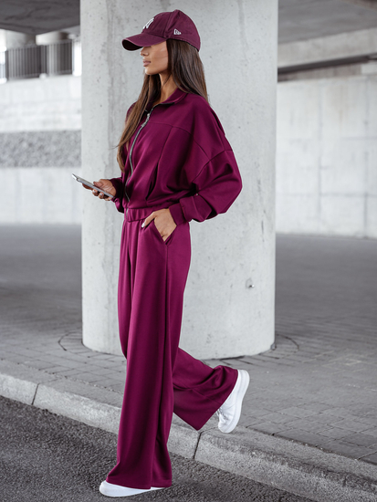 Set hanorac cu fermoar două piese pentru femei vișiniu Bolf 821109