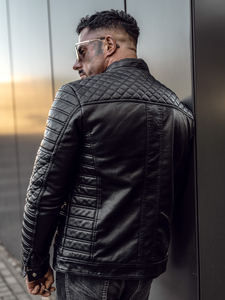 Geacă neagră de piele biker Bolf 11Z8002