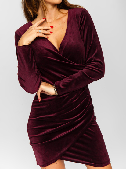 Rochie din catifea bordo dame Bolf 880