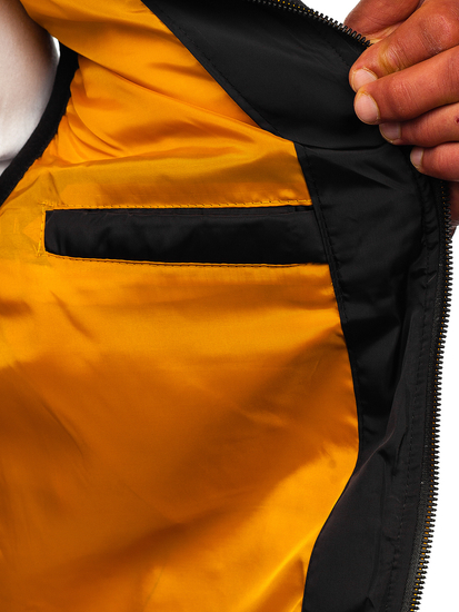 Vestă groasă neagră mătlăsată cu glugă Bolf 7129