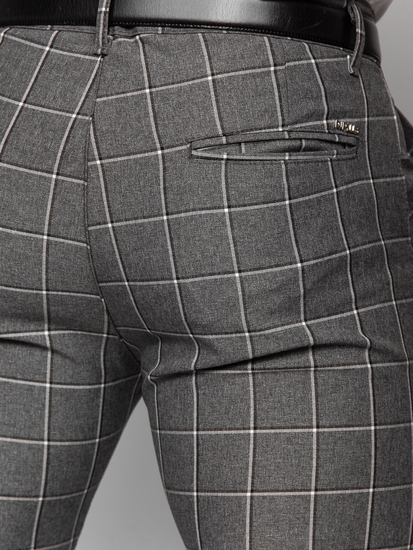 Pantaloni formali în carouri antracit pentru bărbați Bolf 0044