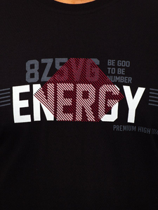 Tricou negru cu imprimeu bărbati Bolf 14333