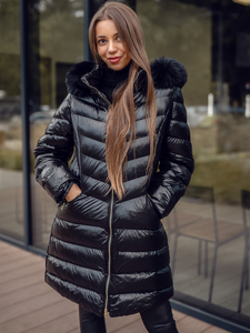 Geacă-palton de iarnă cu glugă neagră dame Bolf 5M3162