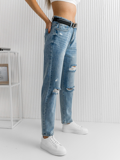 Blugi albaștri dame mom fit cu curea Bolf DM321M