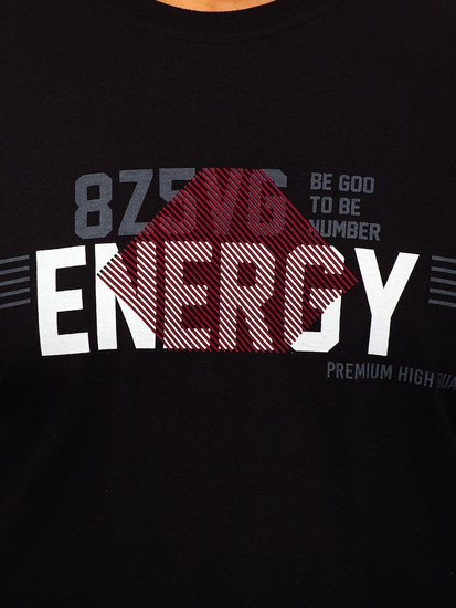 Tricou negru cu imprimeu bărbati Bolf 14333