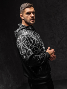 Hanorac negru pentru bărbați cu fermoar și glugă de la Bolf 27B8122A1