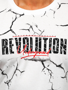 Tricou alb bărbătesc din bumbac cu imprimeu Bolf 14717