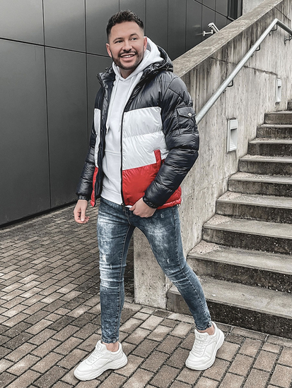 Geacă bleumarin-rosie de iarnă matlasată 6593