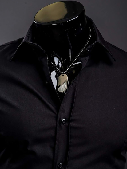 Cămașă elegantă bărbătească neagră cu mâneci lungi Bolf 1703A