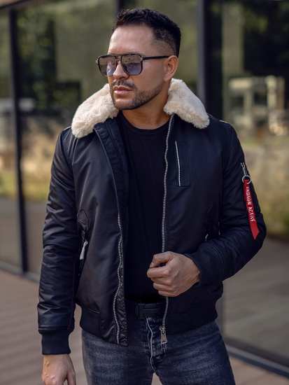 Geacă pilot bărbați neagră Bolf EX1787