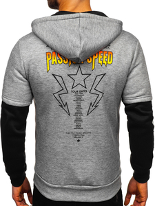 Hannorc cu glugă gri bărbătească, cu buzunar tip cangur și imprimeu Bolf HY611