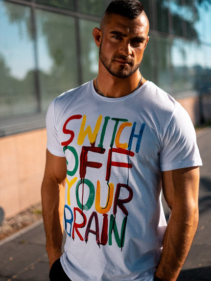 Tricou alb imprimat pentru bărbați Bolf 1181