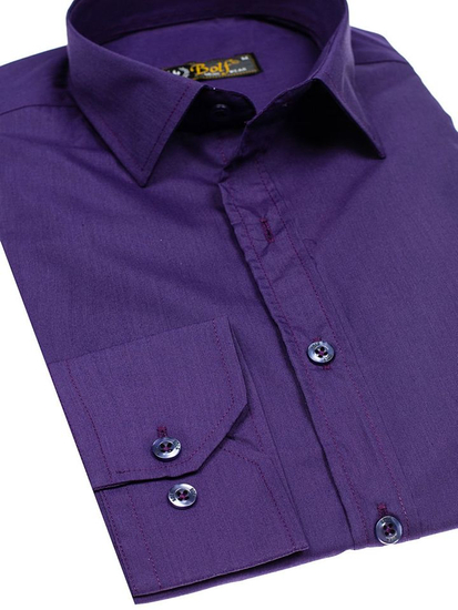 Cămașă elegantă bărbătească violet cu mâneci lungi Bolf 1703
