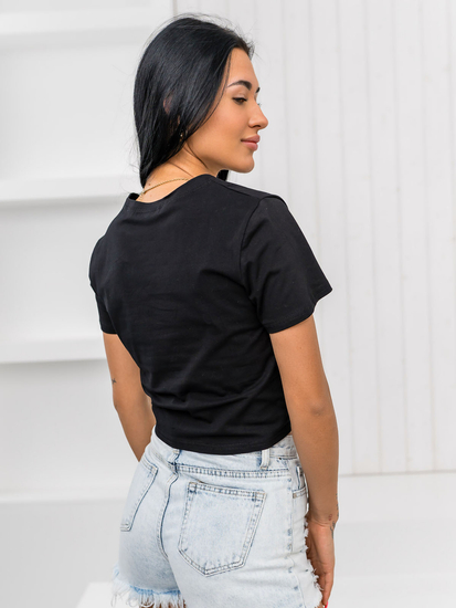 Tricou negru de dama cu aplicatie Bolf 96T612
