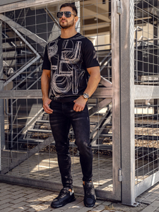 Tricou negru bărbătesc cu imprimeu Bolf KS2525TA