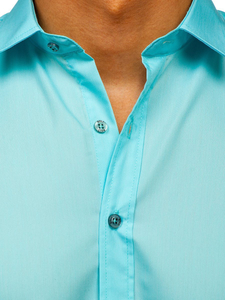 Cămașă elegantă bărbătească verde deschis cu mâneci lungi Bolf 1703