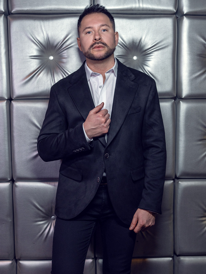 Sacou negru din catifea pentru bărbați Bolf 24410