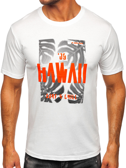 Tricou bărbătesc din bumbac alb cu imprimeu Bolf MPO3497