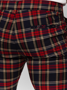 Pantaloni formali pentru bărbați bleumarin cu model în carouri Bolf 184165