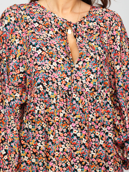 Rochie imprimeu floral neagră dame Bolf 3019