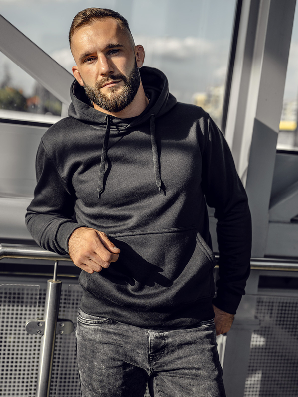 Hanorac negru bărbătesc cu imprimeu cangur Bolf 2009A4