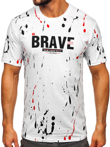 Tricou bărbătesc din bumbac alb cu imprimeu Bolf 14727