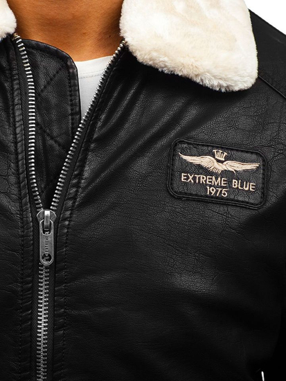 Geacă de piele pilot neagră EX837