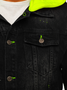 Geacă de blugi neagră cu glugă Bolf 1-2