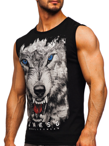 Maiou negru tank top cu imprimeu Bolf 14824