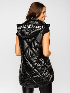 Vestă lungă neagră matlasată dame Bolf 16M9075