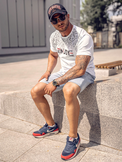 Tricou din bumbac alb și imprimeu Bolf 14720A