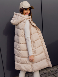 Vestă lungă bej oversize mătlăsată dame Bolf 81276