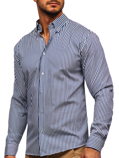 Cămașă bleumarin în dungi cu mâneca lungă Bolf 20726